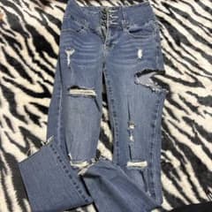ハイウエスト ダメージ スキニーデニムパンツのサムネイル