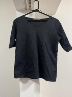 半袖 Vネック Tシャツ カットソー レディース ブラック 綿 黒