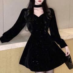 ブラック ミニワンピース キラキラ パーティドレス キャバドレスのサムネイル