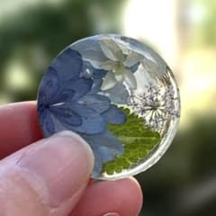 レジンヘアゴム ハンドメイド ブルー紫陽花 透明感 爽やか 上品 大人