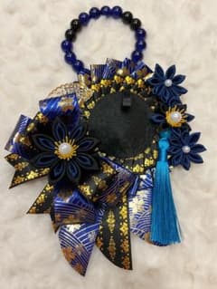 ハンドメイド ロゼット 和風 つまみ細工 青黒のサムネイル