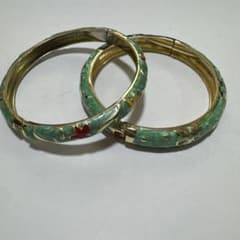グリーンエナメル花柄バングル2個セットのサムネイル