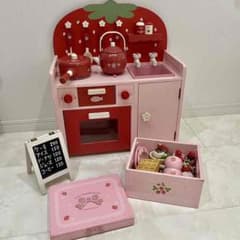 マザーガーデン　木製ままごとキッチン　野いちごレッド　スウィートカフェ　setのサムネイル