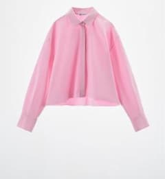 今季　ZARA ショートポプリンシャツ　ザラクロップドポプリンシャツ　ピンクのサムネイル