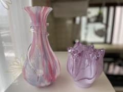 ✾はる✾ピンク&パープルレトロ花瓶✾２個セット✾新品 ガラス製 花瓶 2点セット ピンク パープル - メルカリ