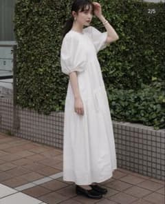 CLANE パフスリーブ ロングワンピース ホワイトのサムネイル