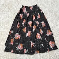 美品✨ピンクハウス PINK HOUSE 花柄 ドット フレア スカート 黒