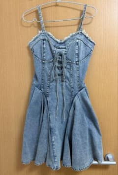 デニム キャミワンピース ブラック レースアップのサムネイル