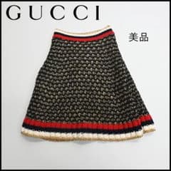 □ a1877【グッチ】 メタリックニット スカート Aライン ツイード