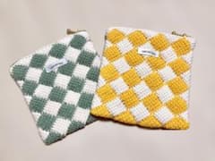 イエロー×ホワイト 小物入れ ファスナーポーチのサムネイル