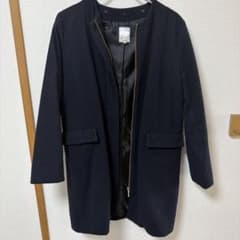 Té chichi ロングコート ネイビー ノーカラー　フード　着脱　ウール　Lのサムネイル