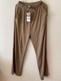 新品 Zara ワイドパンツ スウェット ブラウン S M ザラのサムネイル