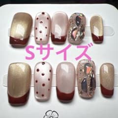スクエア　バレンタイン ネイル ゴールド 赤 ドット柄　Sサイズのサムネイル