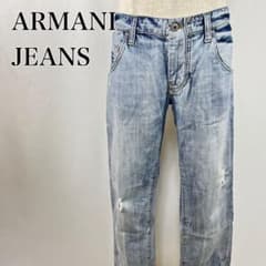 【美品】アルマーニジーンズ‌ ダメージジーンズ アルマーニジーンズ ロゴ ダメージデニム ストレートジーンズ【5155
