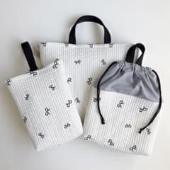 黒リボン ヌビ 入園入学3点セット 刺繍 グレー ブルーグレー 女の子