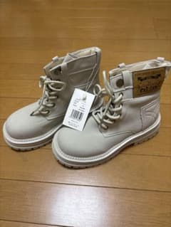 新品 厚底サイドパッチ付き 厚底レースアップワークブーツ アイボリーのサムネイル