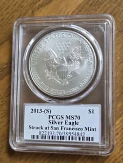 MS70)アメリカ合衆国 シルバー イーグル銀貨 2013 S サイン入り - メルカリ