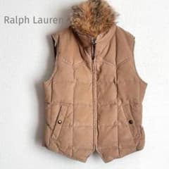 Ralph Lauren リアルファー付 ダウンベスト ベージュ M〜 L相当 ラルフローレン ダウンベスト M 綿100 コヨーテ リアルファー ベージュ