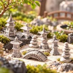 8点セット☆ミニチュア 和風庭園 灯籠 石橋 五重塔 箱庭 ジオラマ 盆栽