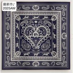 エルメス　新品　カシミアシルク　ハートネイビー・ペイズリー バンダナ エルメス 新品 カシミアシルク ハートネイビー・ペイズリー
