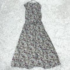 レプシム　ロングワンピ　花柄　ウエストリボン　ノースリーブ　前開き　F