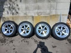 ①即購入❌️旧車にピッタリロンシャン風15インチアルミホイールとタイヤ4本 ②即購入❌️旧車にピッタリロンシャン風15インチアルミホイールと