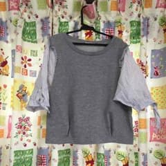 単品420円 トップス♡ストライプ袖♡リボン♡チェック♡二枚組のサムネイル