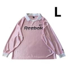 Reebok リーボック ロゴ 長袖 ゲームシャツ L ピンク 襟付き