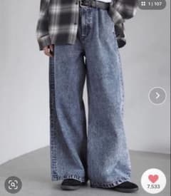 ROCHEM 12oz ケミカルウォッシュ ワイド デニム パンツ ローシェンのサムネイル