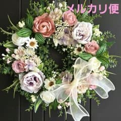 フラワーリース 春爛漫5 咲き誇る花とグリーン 玄関リース 造花 母の日 フラワーリース 夏色5 咲き誇る花たちとグリーン 玄関リース 造花