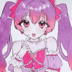 a*o様 手描きイラスト オリジナル 女の子 ツインテール 量産型 リボン