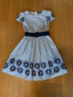 【アクアマリン】M'S GRACY フラワー柄ストライプワンピース　38 M'S GRACY ストライプ花柄刺繍ワンピース 38 美品 - メルカリ