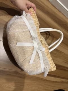 ドット柄カゴバッグ ベージュ