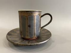 美品】佐渡無名異焼 芳弘窯 森芳弘作 コーヒーカップ＆ソーサー 伝統 