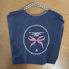 リボン刺繍 エコバッグ ネイビー