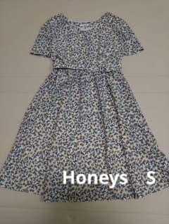 Honeys　COLZA　半袖ワンピース　Sサイズ　花柄　ベルト　膝丈　着丈85のサムネイル