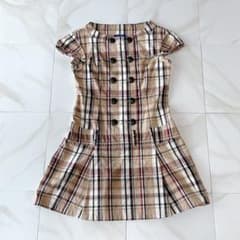 バーバリーブルーレーベル ノバチェック フレンチスリーブワンピース フレア 38 バーバリーブルーレーベル ノバチェック フレンチスリーブワンピース