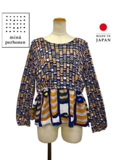 ミナペルホネンコットンカシミヤニットペプラムトップスフォークロア 