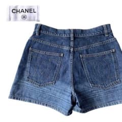 超美品》CHANEL シャネル ショートパンツ ココマーク デニム 青系 36