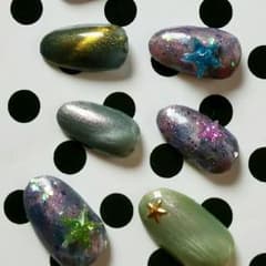 ネイルチップ ☆ ギャラクシー 宇宙 神秘的なオーロラ ☆のサムネイル