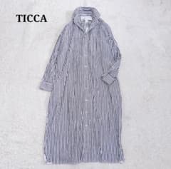 TICCA スクエアビッグロングシャツワンピース ストライプ 白×ネイビー