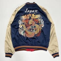 希少/Lサイズ テーラー東洋 M品番 スカジャン 双龍 鷹 竜 刺繍 赤×青 