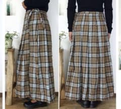 NATURAL LAUNDRY C/Wチェック巻きスカート ナチュラルランドリーc/wチェックパネルラップスカート
