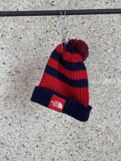 ★The North Face キッズニット帽★ ネイビー・レッドボーダー柄のサムネイル