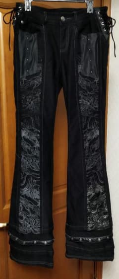 Ozz Croce　布地切替パネルパンツ（ブラック×シルバー系・ドラゴン） Ozz Croce 布地切替パネルパンツ（ブラック×シルバー系・ドラゴン