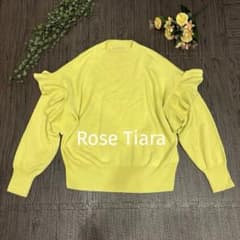 번역 Rose Tiara 프릴 소매 크루 넥 니트 황색