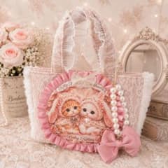 新作パネル生地♡ 猫ちゃん レースフリルトートバッグ コヤンイサム