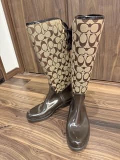 美品】COACH コーチ シグネチャー バックリボン ロング レインブーツ