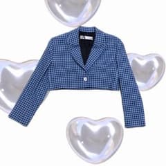 ZARA クロップド ジャケット ブルー チェック柄 着画ありのサムネイル