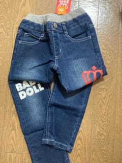 値下げ！新品未使用　ベビードールデニムパンツ ジーンズ100のサムネイル